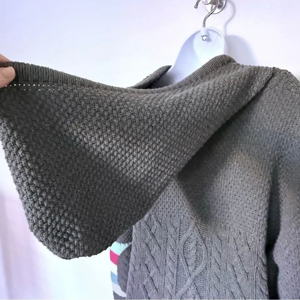POL 💎 New Gray Cable-knit Sweater Hoodie Medium/Heavy Rare Detailing Warmth NWOT - Picture 7 of 16